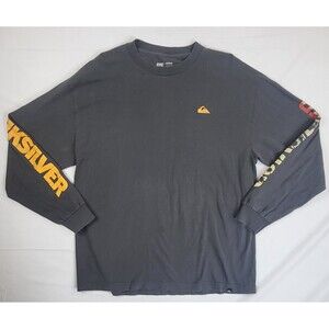 Quiksilver Long Sleeve Graphic Logo T Shirt Size XL Y2K Surf Skate
